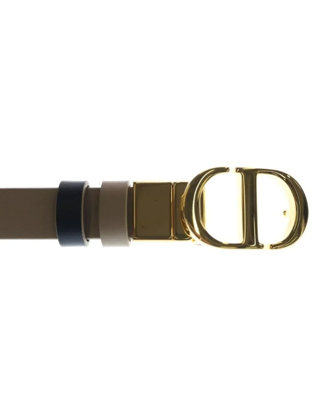 Dior CD Logo Buckle Reversible Belt Gold Leather Beige Black